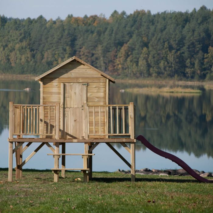 NOWY Drewniany domek dla dzieci ogrodowy IMPREGNOWANY 225x175x315 cm na platformie