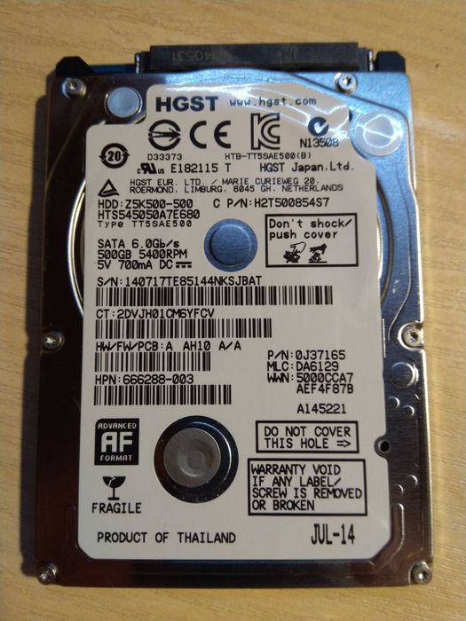 HDD 2.5" 500G HGST, WD