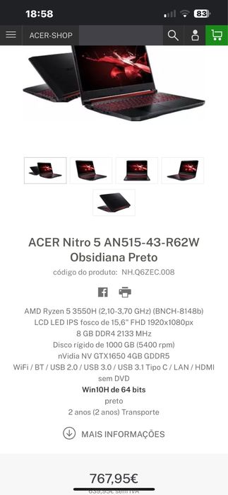 Pc/computador portatil acer Nitro 5