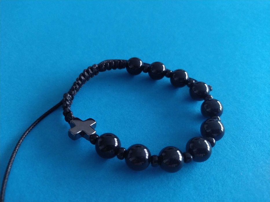 Różaniec na rękę, męski, czarny, bransoletka, kamień Onyx
