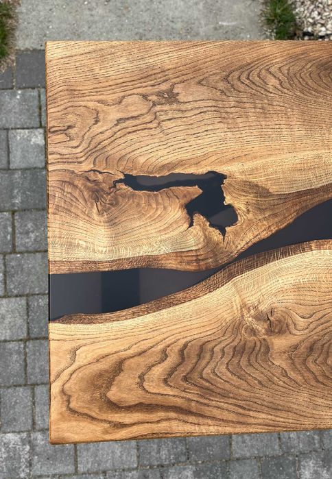 Drewniany stolik kawowy dąb żywica epoksydowa loft #44