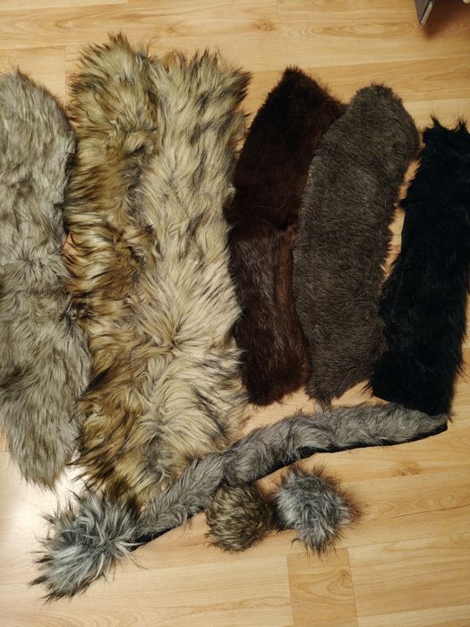 Sztuczne misie-kołnierze szale-7 sztuk i 3 pompony futrzane