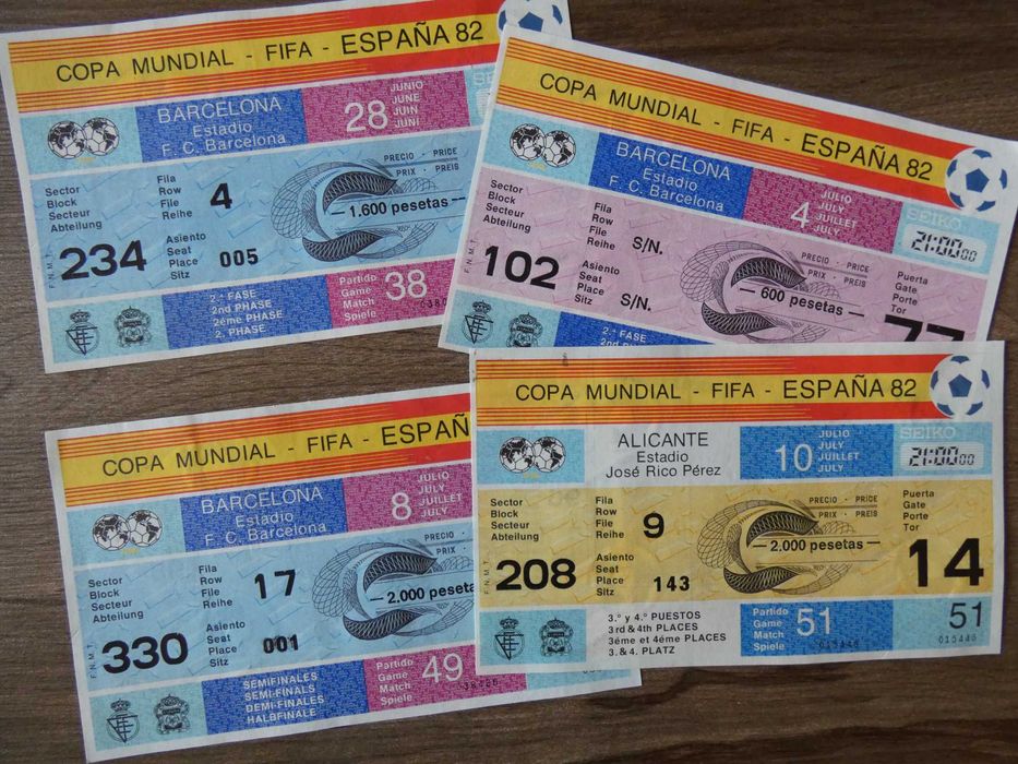 Bilety reprezentacja MŚ Hiszpania 1982: Polska-BEL. ZSRR, ITA, FRA