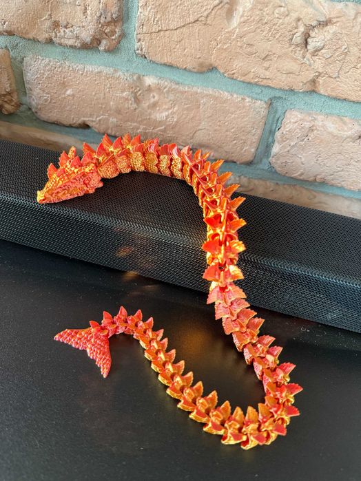 Wodny Smok przegubowy, Aquatic Dragon, druk 3D różowo-żółty, ozdoba