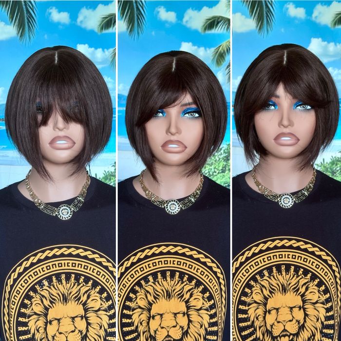 Натуральный парик кожа шёлк славянка русые волосы боб каре с чёлкой