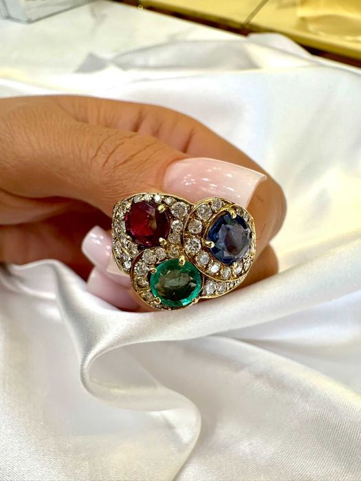 Pierścionek rubin szafir szmaragd diamenty 1.00 CT