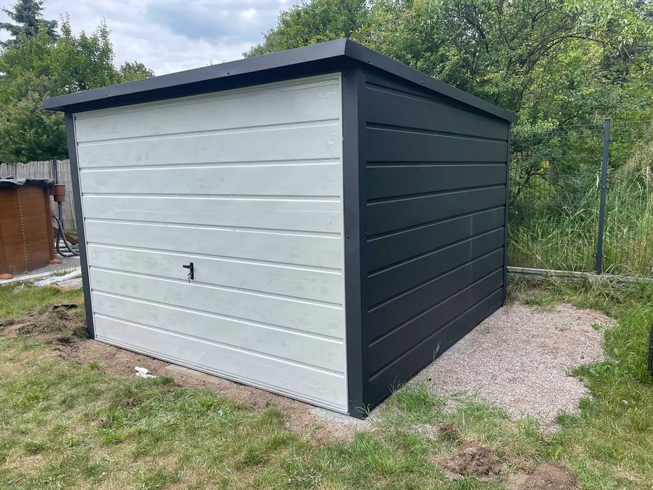Garaż Blaszany, Blaszak 2x3m ciemny grafit MAT + biały