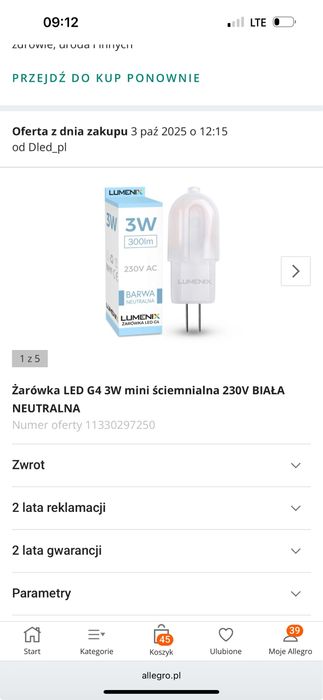 Żarówka LED G4 3W mini ściemnialna 230V BIAŁA NEUTRALNA UV