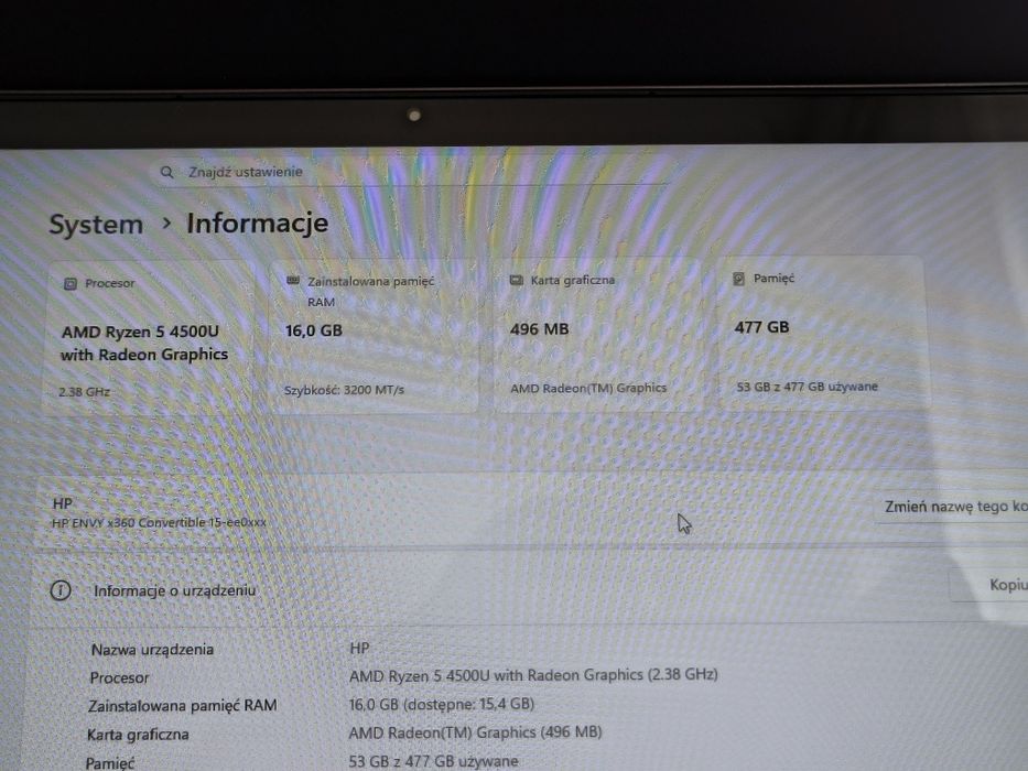 Laptop  HP ENVY x360 15.6” | Ryzen 5 / 16GB RAM / 512GB SSD | Ekran Dotykowy 2w1