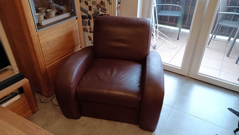 Komplet skórzany - sofa + fotel i pufa