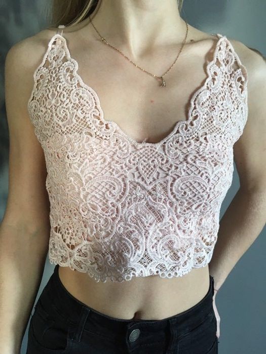 Modny różowy crop top bralette koronka s xs 36 34 zara