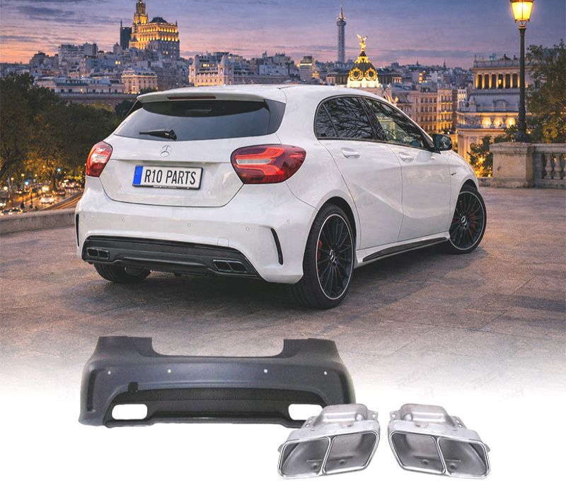 KIT CARROÇARIA PARA-CHOQUES MERCEDES AMG A45 CLASSE A W176 COM PDC + LAVA-FARÓIS + PONTEIRAS