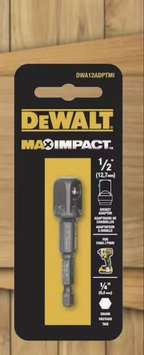 Перехідник з 1/4 шестигранки на квадрат 1/2"адаптер DEWALT ударний
