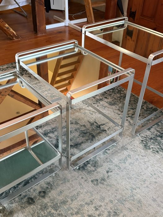 3 Mesas em alumínio e espelho Vintage