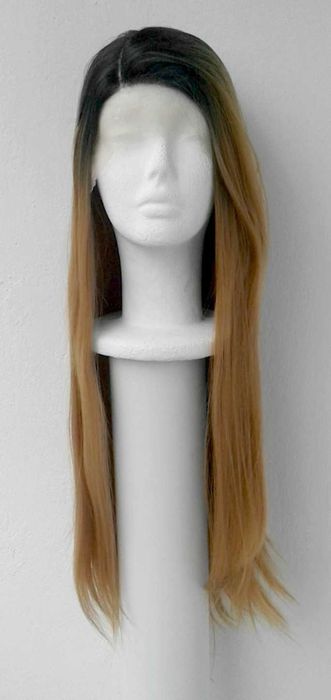 Lace Front blond złota peruka z odrostem ombre prosta długa złoty wig