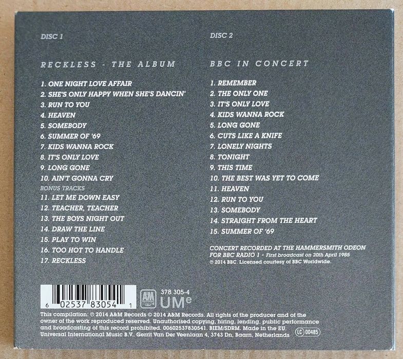 RECKLESS - Bryan Adams Deluxe Edition