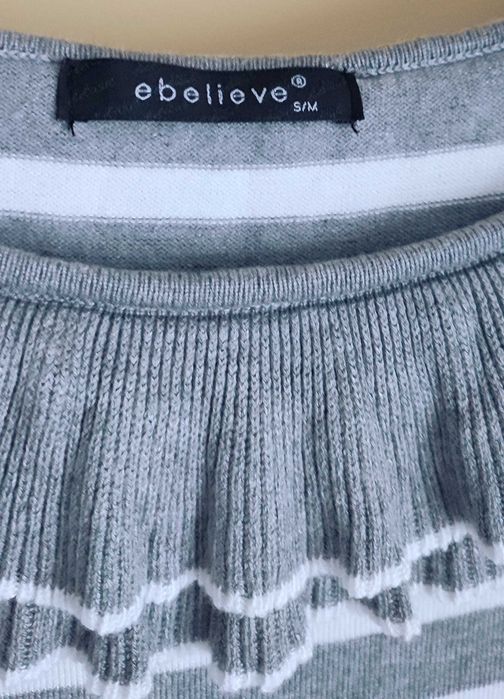 Sweter damski Ebelieve S/M długi w paski szaro białe
