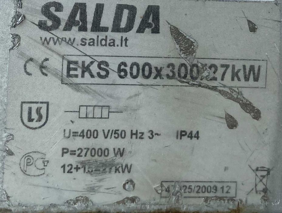 Нагреватель электрический канальный Salda EKS 600x300/27kW