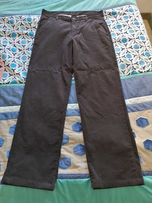 Calças Bombazine Pretas, feitas à medida, medidas na descrição.