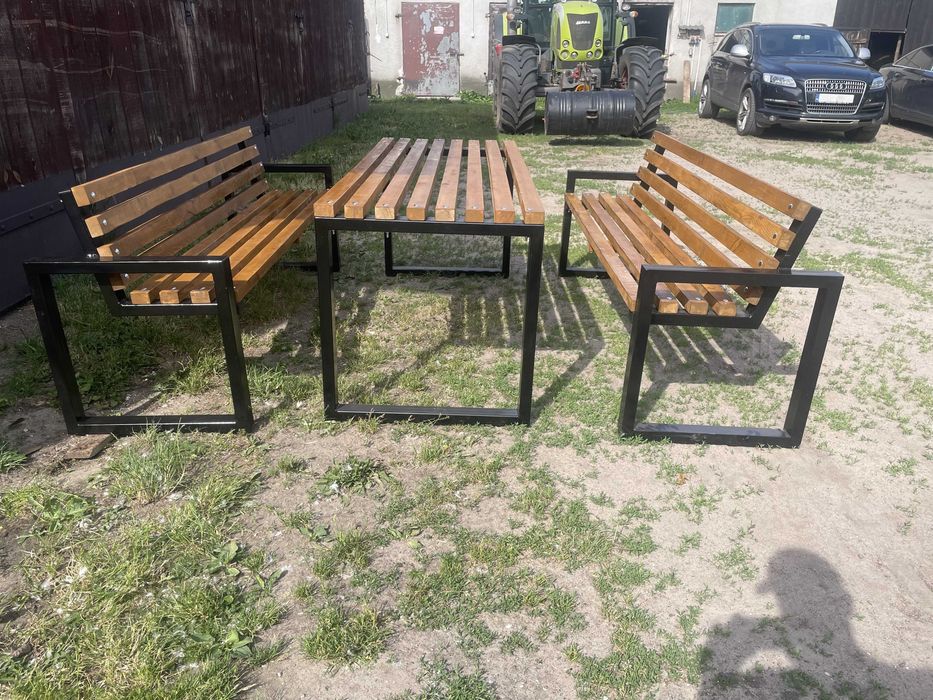 Meble ogrodowe Loft komplet 2 ławki + stolik / Nowoczesne meble