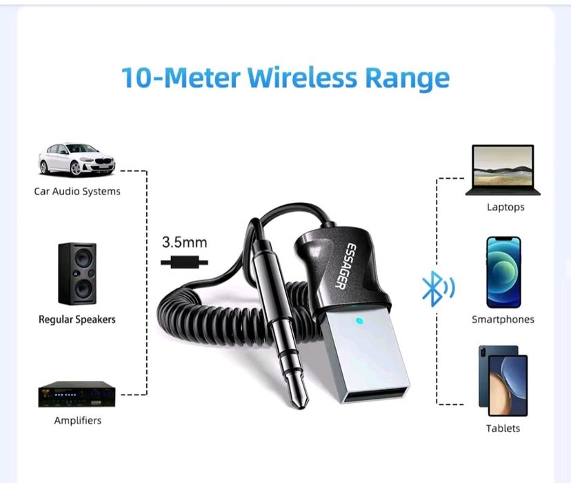 Transmiter samochodowy z mikrofonem  ESSAGER USB bluetooth 5.0 AUX 3.5