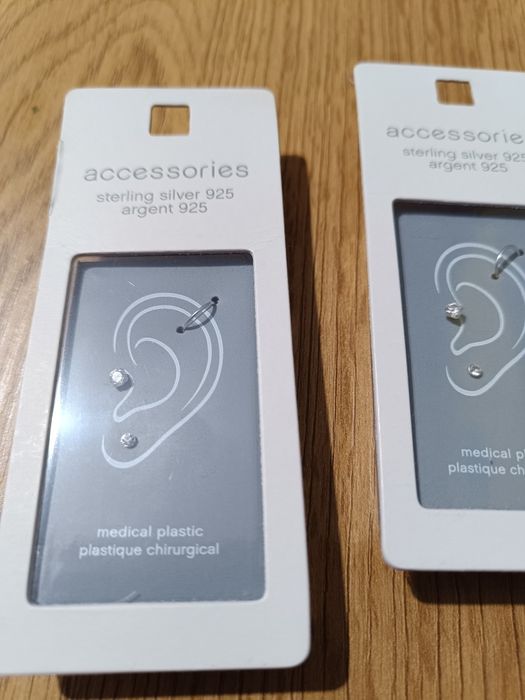 Kolczyki srebrne- helix, tragus, standard lobe