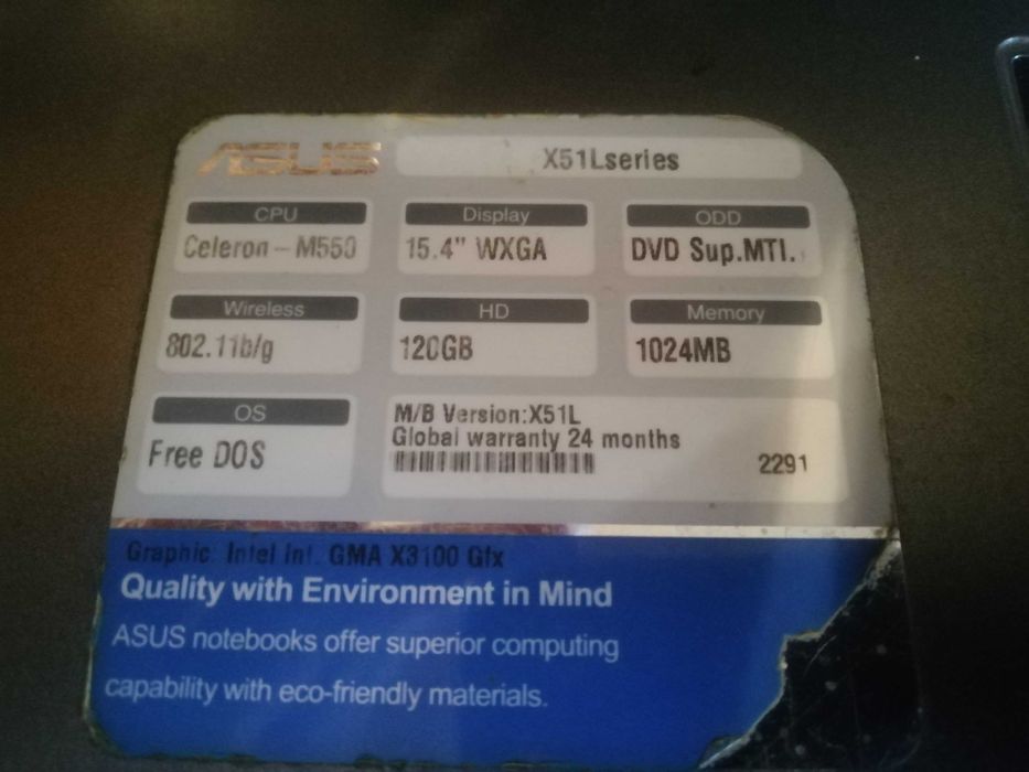 Ноутбук ASUS X51L 15.4" (не рабочий, без HDD)