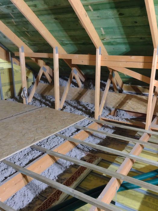 Ocieplenie strop sufit wiązar wełna celuloza 30 cm Thermofloc λ 0,037