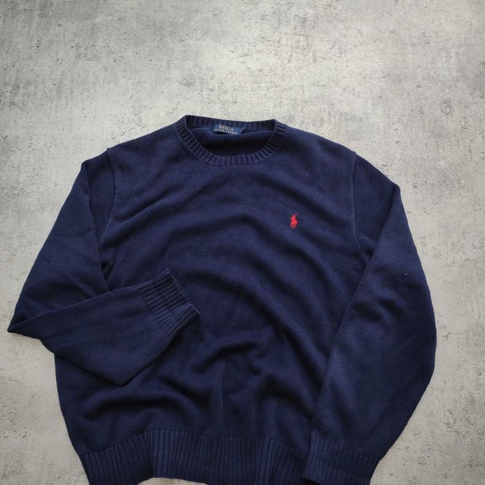 MĘSKI PREMIUM Elegancki Granatowy Sweter Haft Logo Konik Ralph Lauren