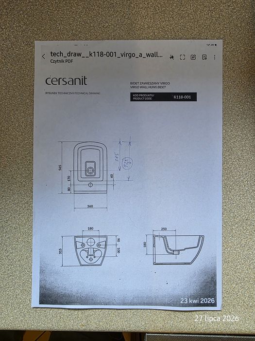 Bidet nowy wiszący  GW  10 lat, sprzedam Cersanit Virgo głęboki