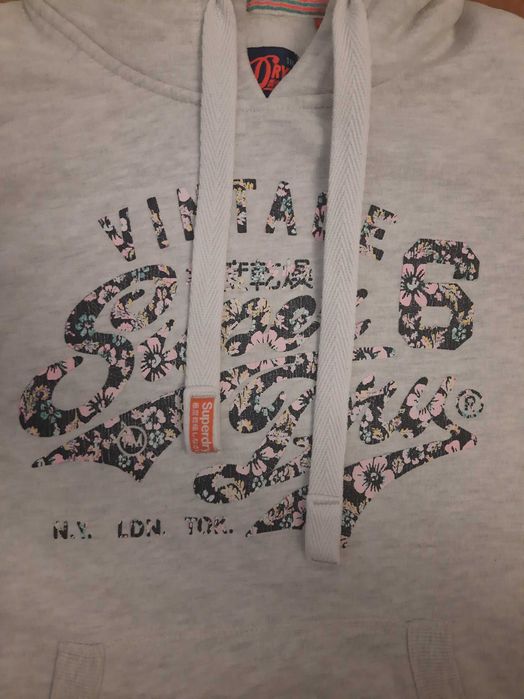 Bawełniana szara bluza z kapturem typu kangur Superdry rozmiar S