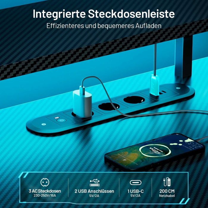 Nowe biurko carbonowe / stół / blat / LED / 160x60cm / półka / W589!