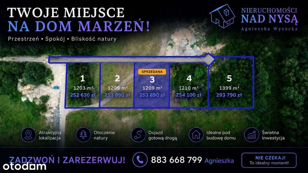 4 działki budowlane, media: prąd, woda!