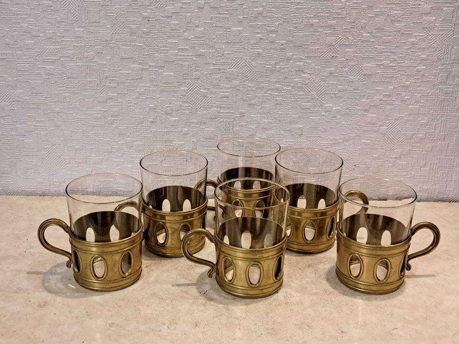 На подарок - Бронзовый набор для чаепития - латунь, стекло.