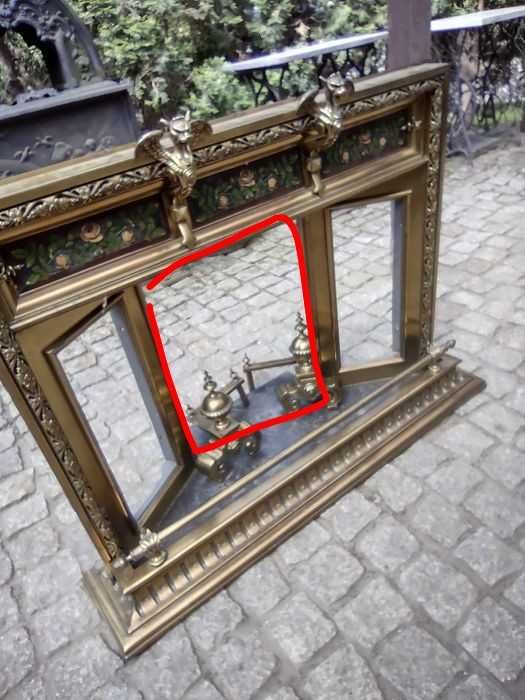 Antyk francuski portal kominkowy XIX w. brąz ceramika