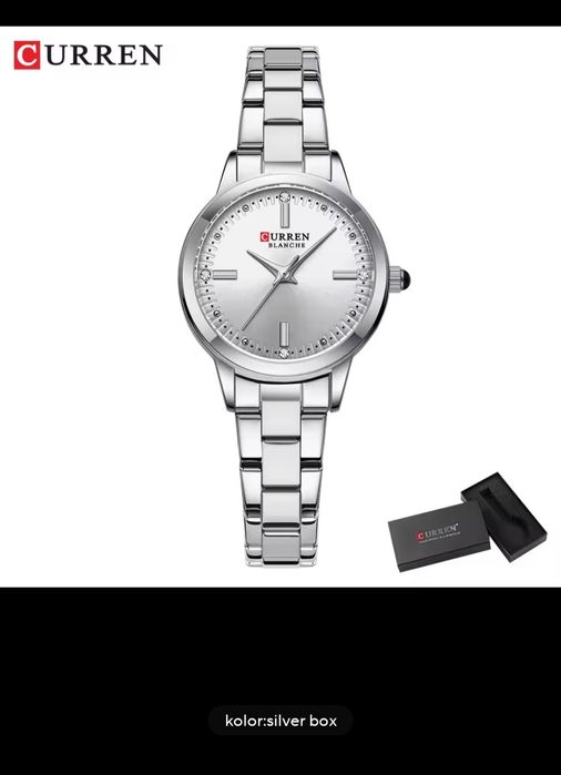 Luksusowy zegarek damski marki Curren srebrny bransoleta