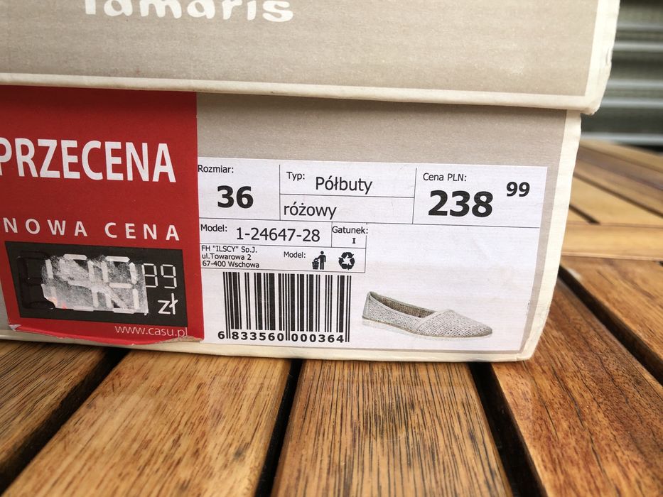 Beżowe baleriny Tamaris skorzane r36 NOWE