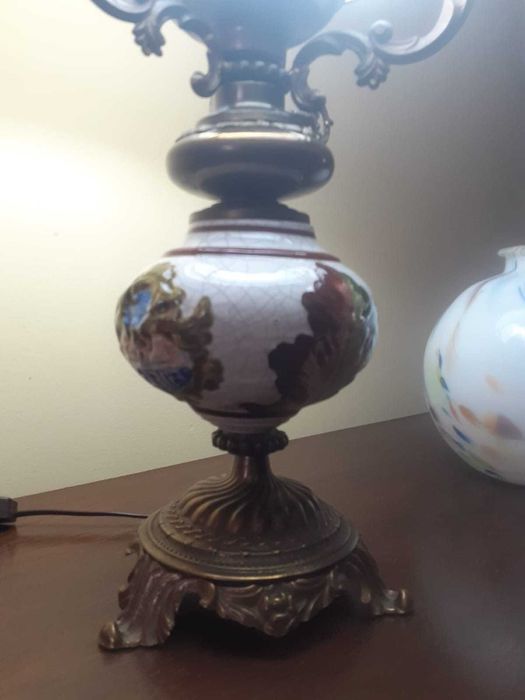 Mosiężno-porcelanowa lampa vintage