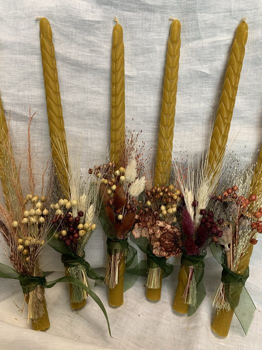 Свічка Стрітенська, воскова, оформлена сухоцвітами