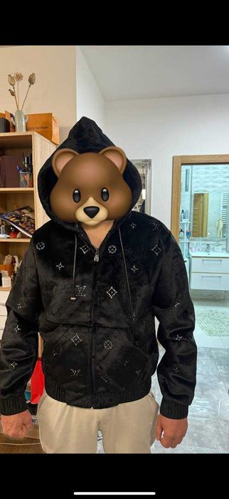 Authentic LOUIS VUITTON Monogram Embellished Shearling Hoodie
