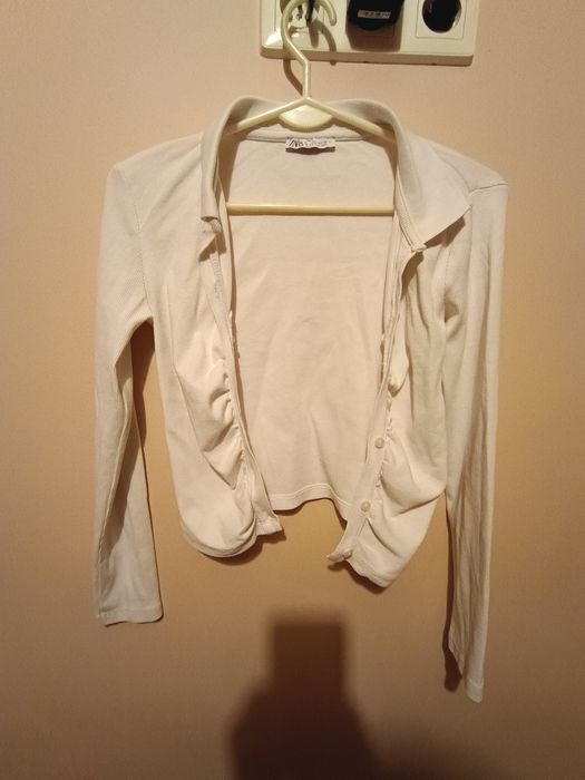 Bluzka a koszulka Top T-shirt zmarszczenia Długi Rękaw Zara 36 S