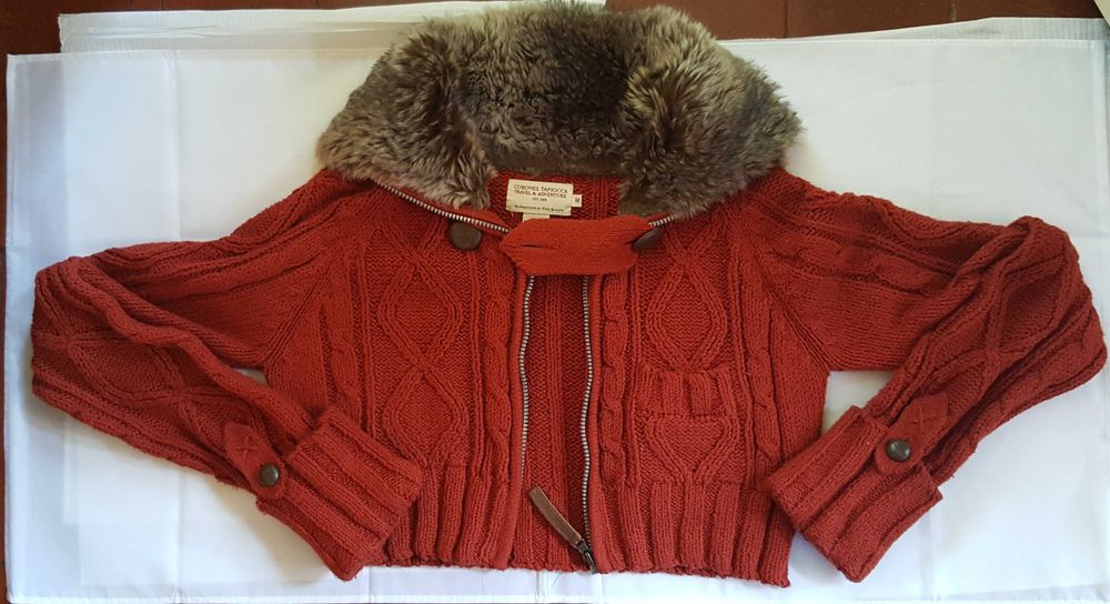 Casaco curto malha canelada com gola de pêlo-Coronel Tapioca- Novo