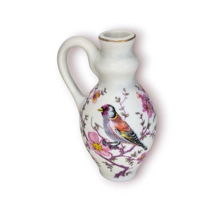Mini Jarra Decorativa Vidrocerâmica Made in Portugal Pássaro e Flores