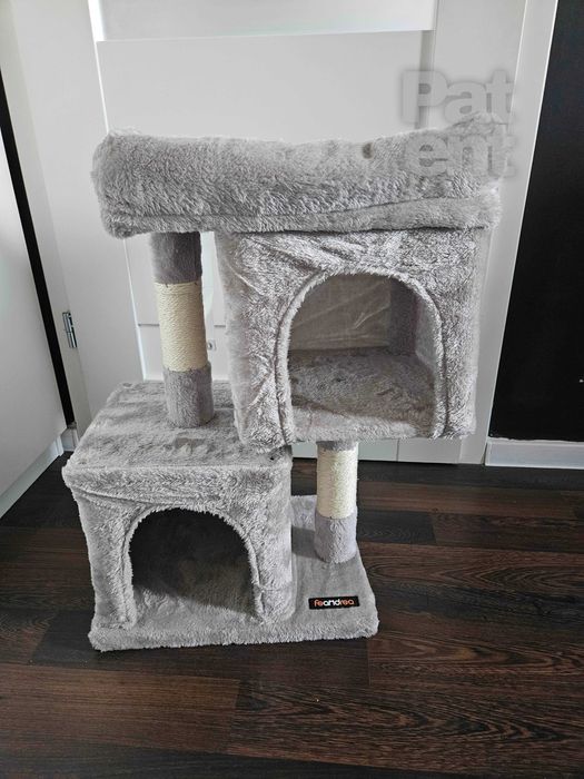 Drapak dla kota kompaktowy 67 cm szary domek słupek legowisko