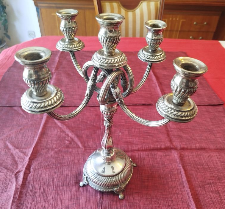 Par candelabros prata 5 luzes