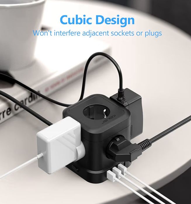 Tomada Cube 5 Entradas com 4 Portas USB