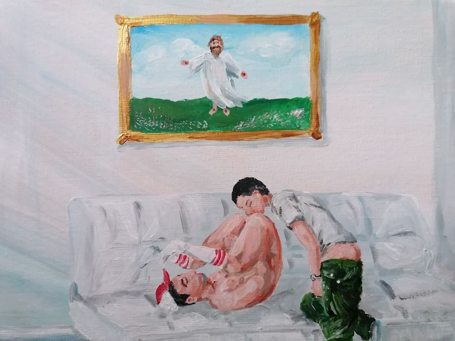 U babci - gay art, lgbt - akryl na płótnie