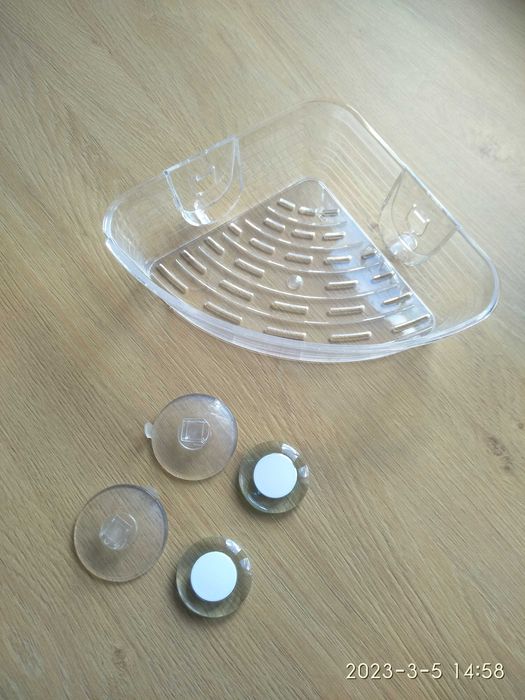 Półka narożna pod prysznic plastikowa przeźroczysta nowa tanio