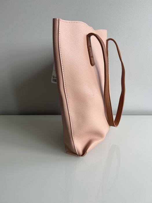 Nowa torebka shoperka T.K. Maxx pudrowy róż z brązowymi uchwytami