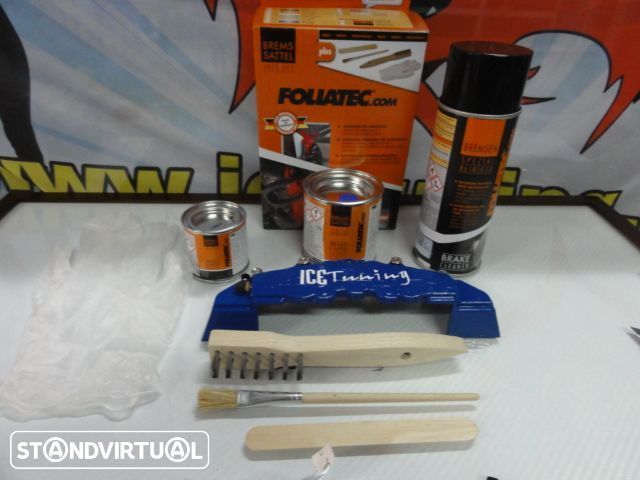 Tinta alta temperatura Foliatec de cor Azul Racing Brilhante para bombas / pinças travão, kit 3 c.